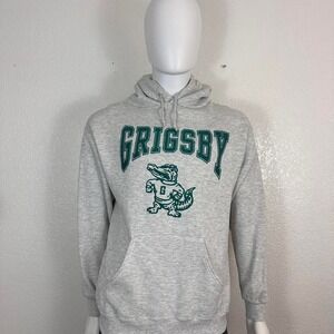 Vintage Jerzees Grigsby Gator Hoodie USA Made Size L Gray